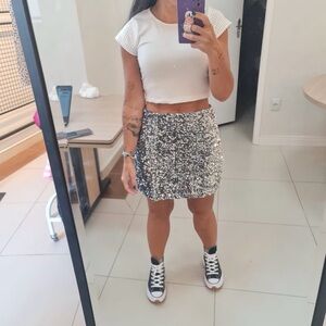 Sequin Mini Skirt - Silver